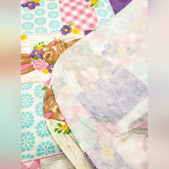 Easter Tablecloth Spring Bunny Floral Patchwork Vinyl & Flannel 52x70" Rectangle - Picture 6 of 8